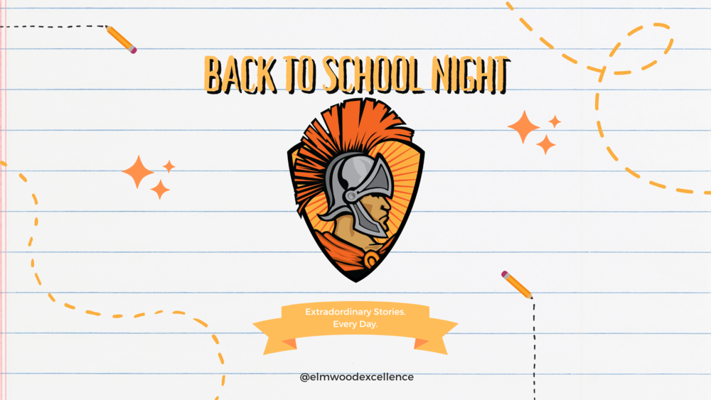 Graphic of Trojan Logo on Notebook Paper That Says "Back to School Night"