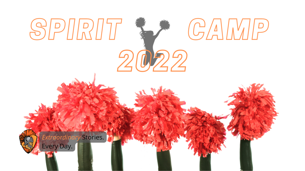 Picture of pom pons and text that says "Spirit Camp 2022"